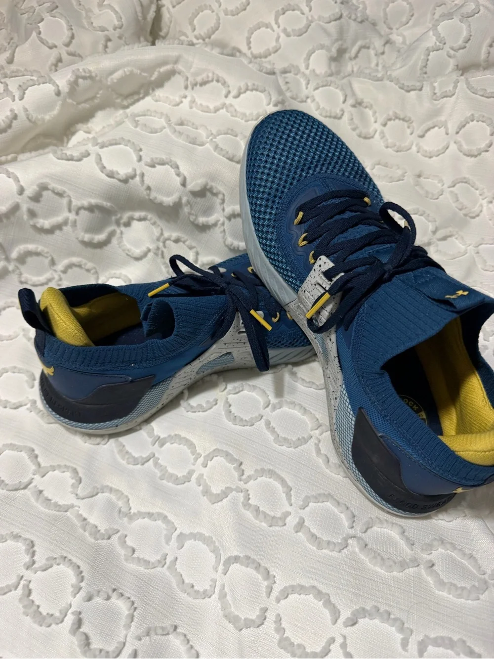 Under Armour Men’s Blue Athletic Sneakers with Yellow Trim